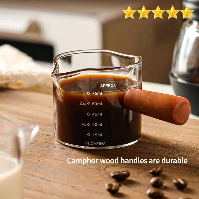 Premium 75ml Glass Espresso Measuring Cup Double Single Spout Milk Jug With Handle <200ml no Scale 75ml