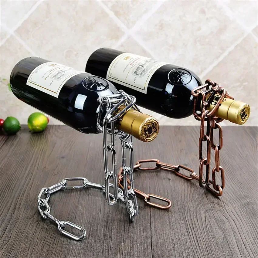 Magical Suspension Wine Rack, Single Bottle Display, Iron Chain Holder For Kitchen, Bar, Cellar, Dining Room Decor silver