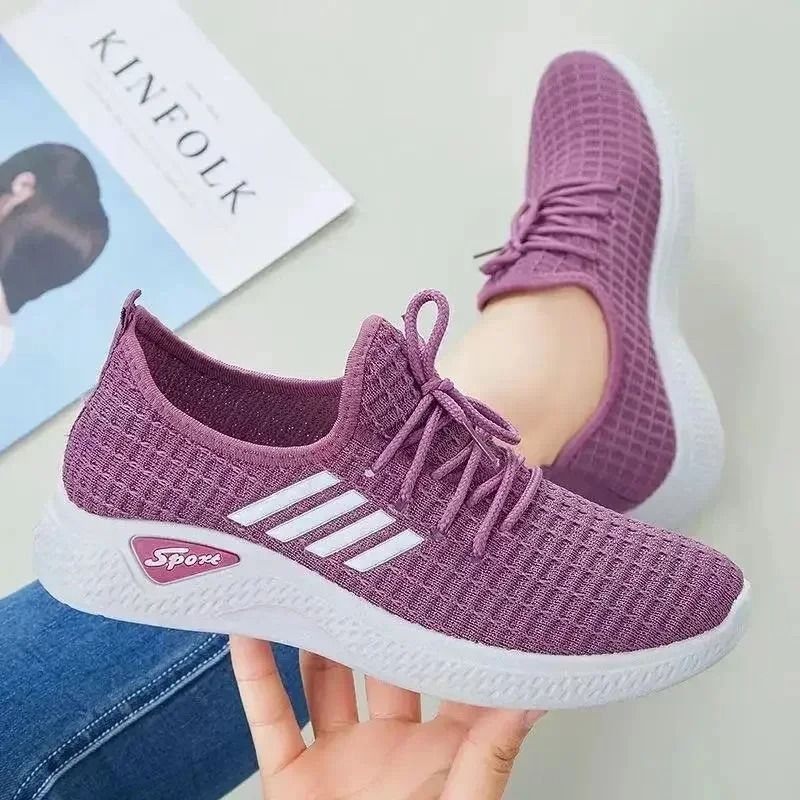 Womens Mesh Fly Knit Sneakers Lightweight Casual Running Shoes For Spring And Summer us 7.5 purple 2