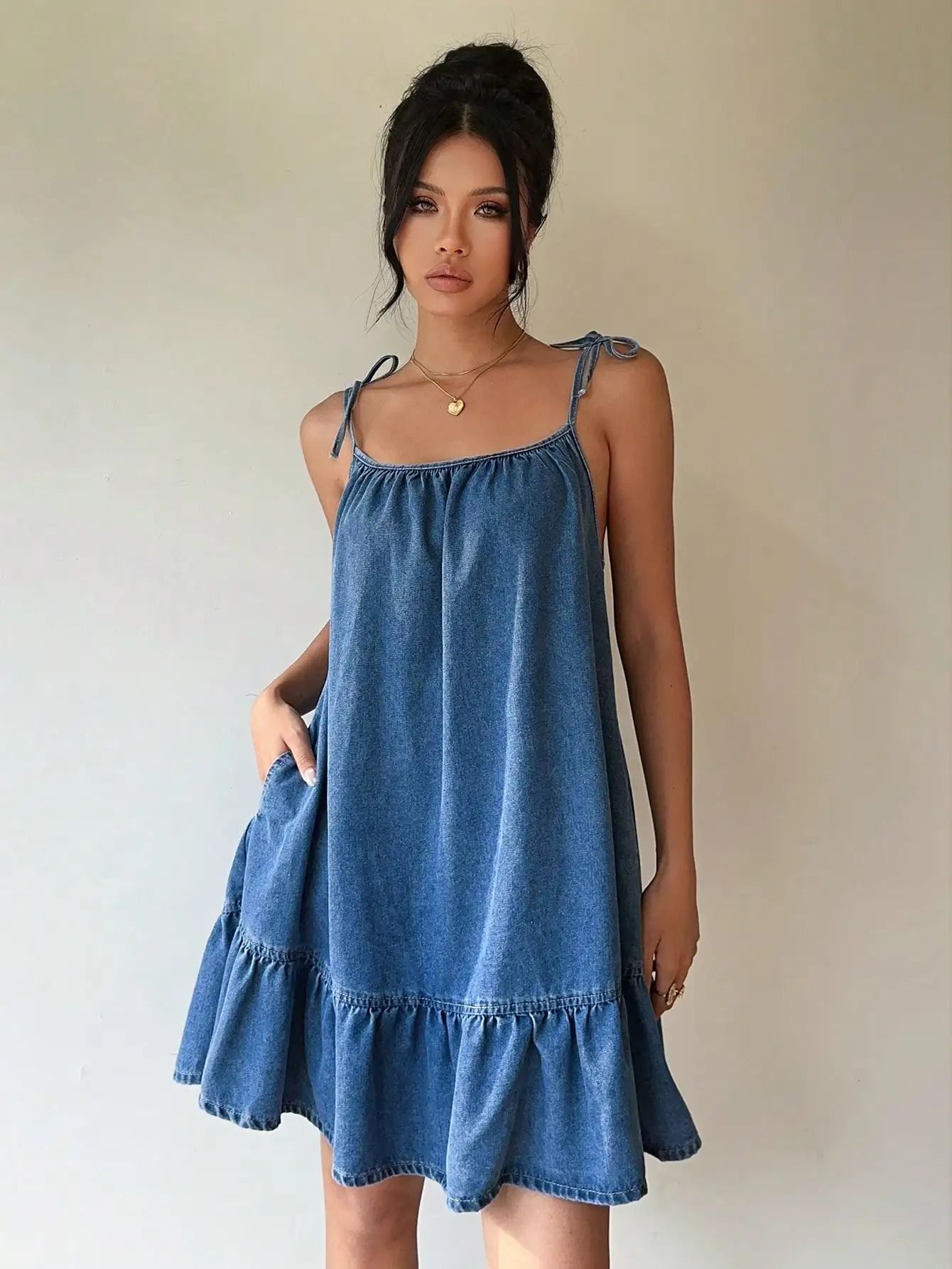 Elegant Denim Bandeau Dress For Summer Comfort blue Denim m