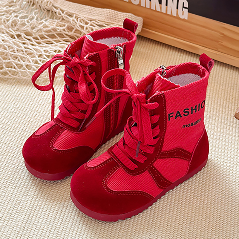 PU Leather Canvas Boots For Boys Girls Fashion Footwear, Autumn Fashion Boots For Girls, Trend Teenager Kid Boots yellow 32