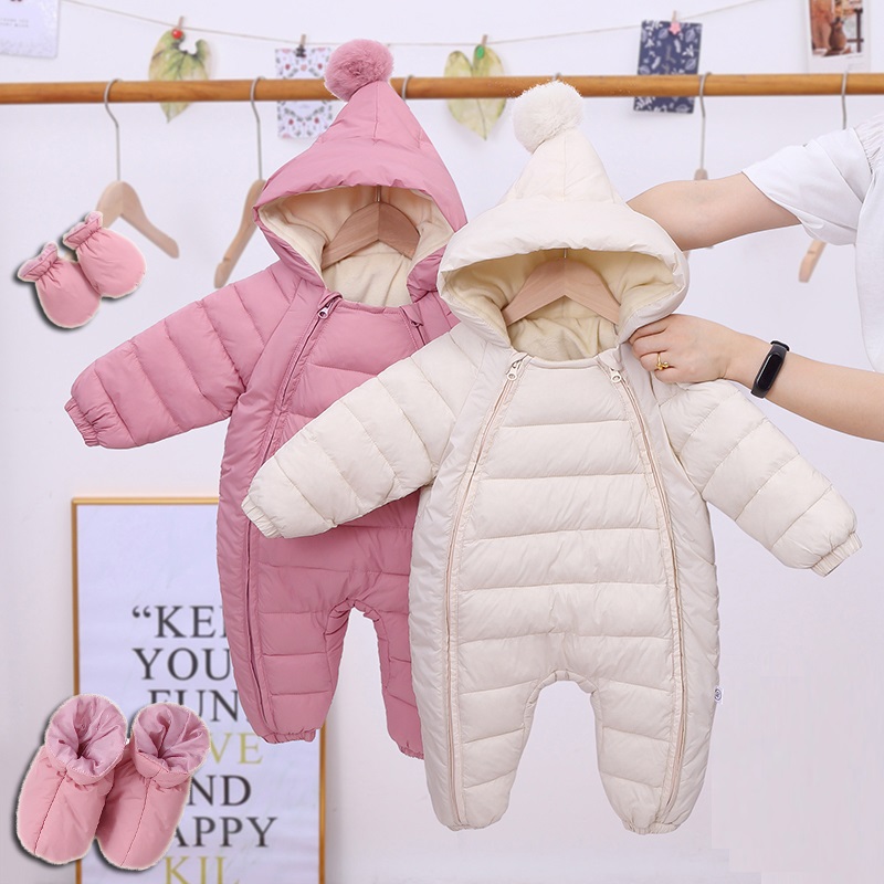 Plus Velvet Hooded Newborn Baby Jumpsuit Warm Snowsuit For Baby Boys, Toddler Snow Suit Baby Girl Cotton Overalls Romper blue 3 6m 70