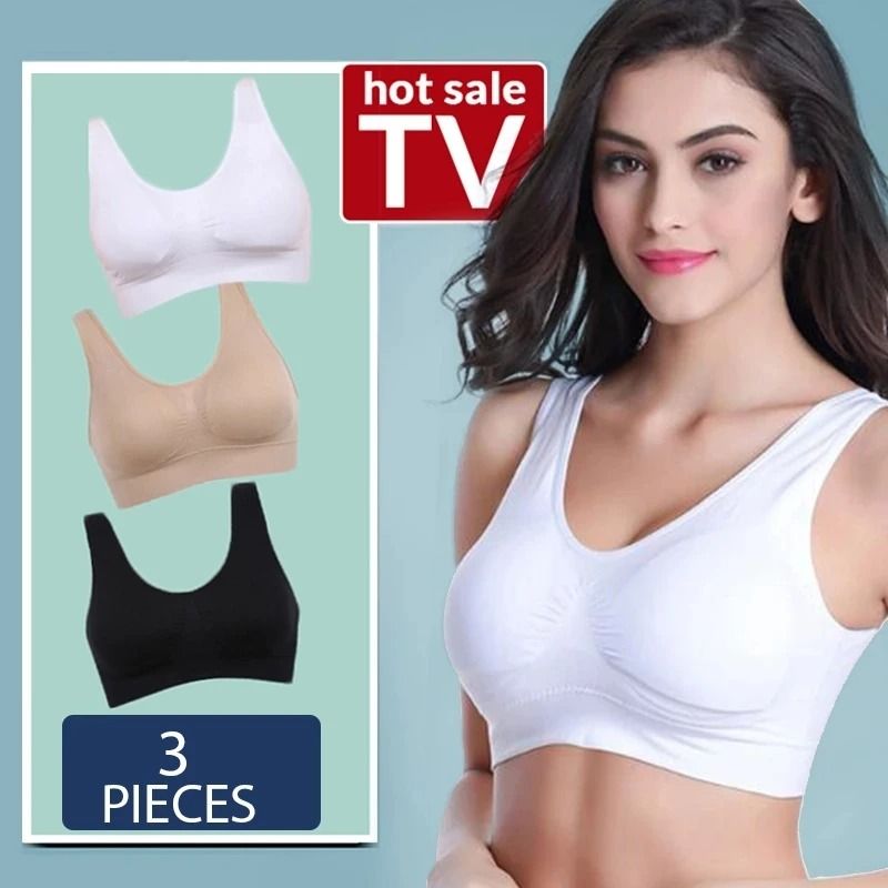 Womens Sports Bra 3 Pack Plus Size Wireless With Removable Pads 2xl 16
