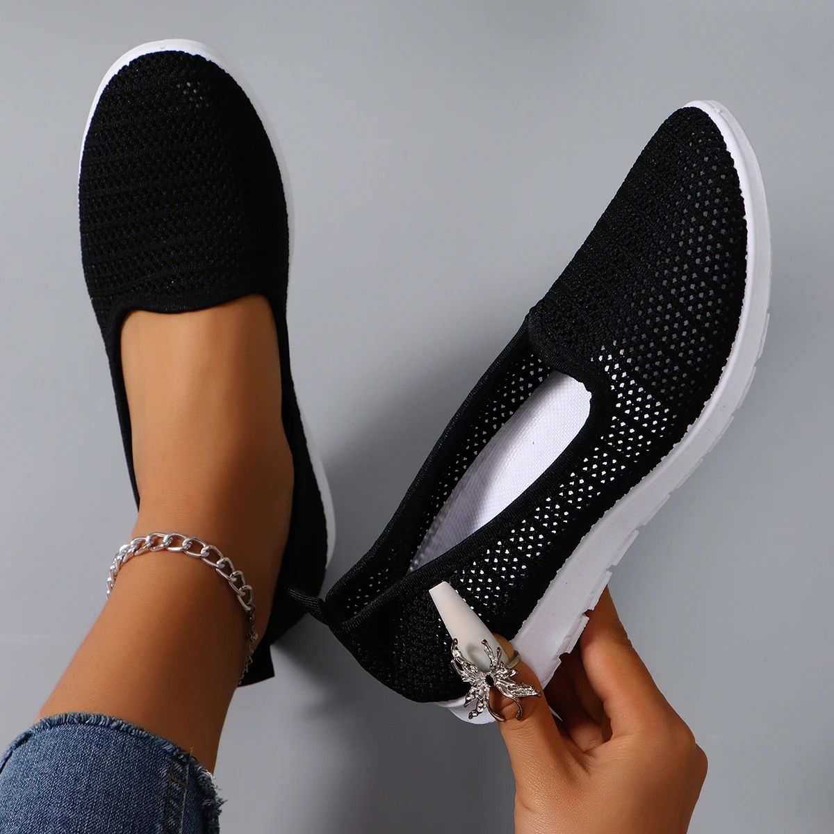 Women Summer Breathable Mesh Flat Sneakers Lightweight Casual Shoes us 7.5 gray