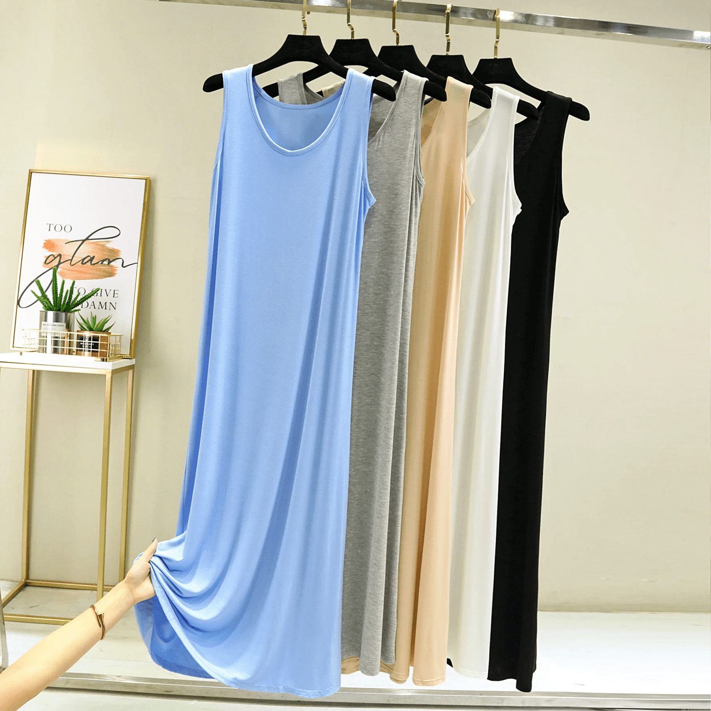 Casual Modal Night Dress For Women Sleeveless Comfortable Sleepwear xl black