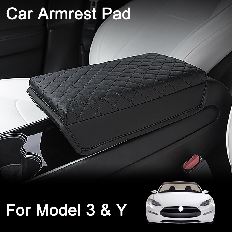 Tesla Model Armrest Cover, Premium PU Leather Console Pad, Center Storage Box Protection Cushion Tesla Model Armrest Cover, Premium PU Leather Console Pad, Center Storage Box Protection Cushion