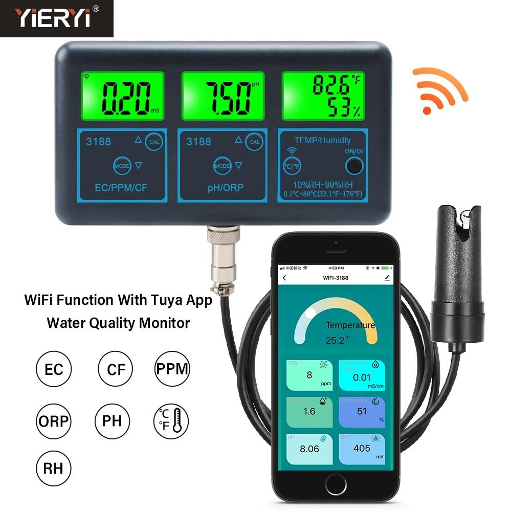 WiFi Smart 7 In 1 Water Quality Tester With PH EC ORP TDS Monitoring us