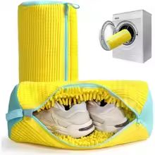 Durable Shoe Washing Machine Bag Yellow With Blue Zipper, Universal Laundry Bag For Sneakers & Casual Shoes yellow 1pc