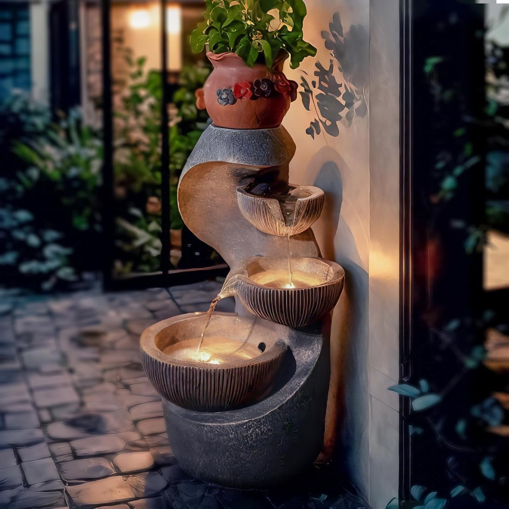 20 H Outdoor Water Fountain With LED Lights, Modern Garden Fountain For Patio, Deck, Backyard, Home Decor 20 H Outdoor Water Fountain With LED Lights, Modern Garden Fountain For Patio, Deck, Backyard, Home Decor