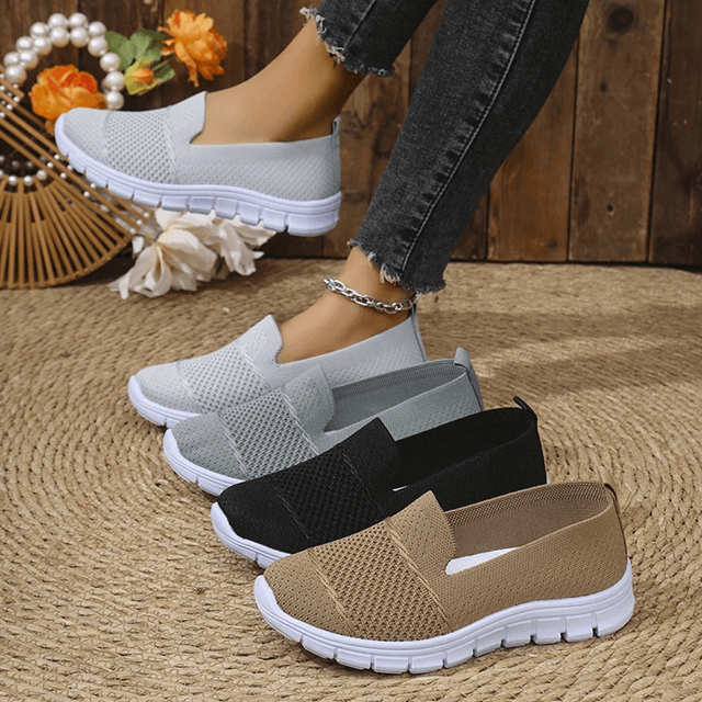 Womens Breathable Slip On Sneakers Lightweight Knit Comfort Walking Shoes 6 khaki