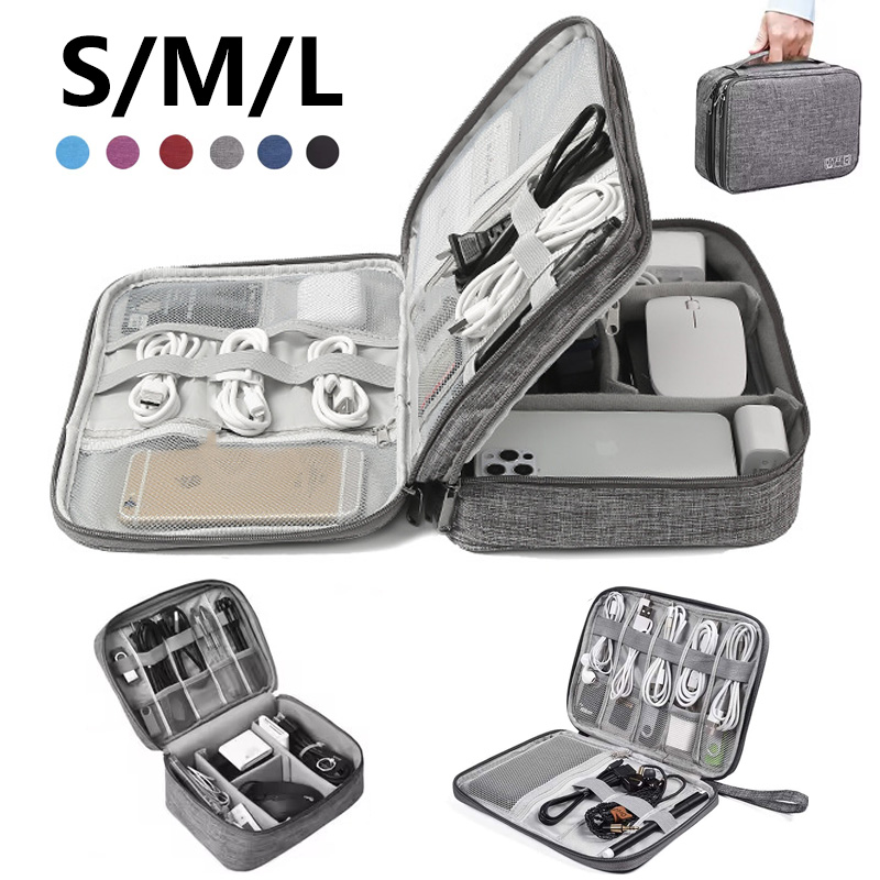 Cable Storage Bag Waterproof Digital Electronic Accessories Organizer Portable Travel Cable Organizer Case For Cable Charger l Blue