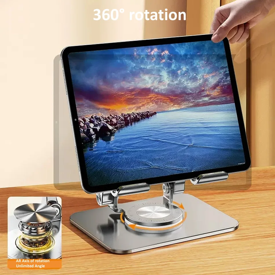 Adjustable Foldable Tablet Holder For IPad, 360 Rotation Aluminum Phone Stand Compatible With IPad Pro Air Mini kele black