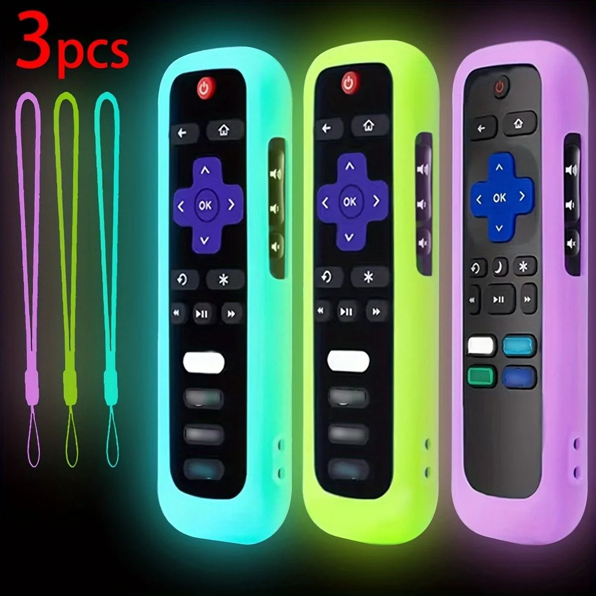 Luminous Silicone Remote Control Case With Strap For TCL Hisense Roku TV purple
