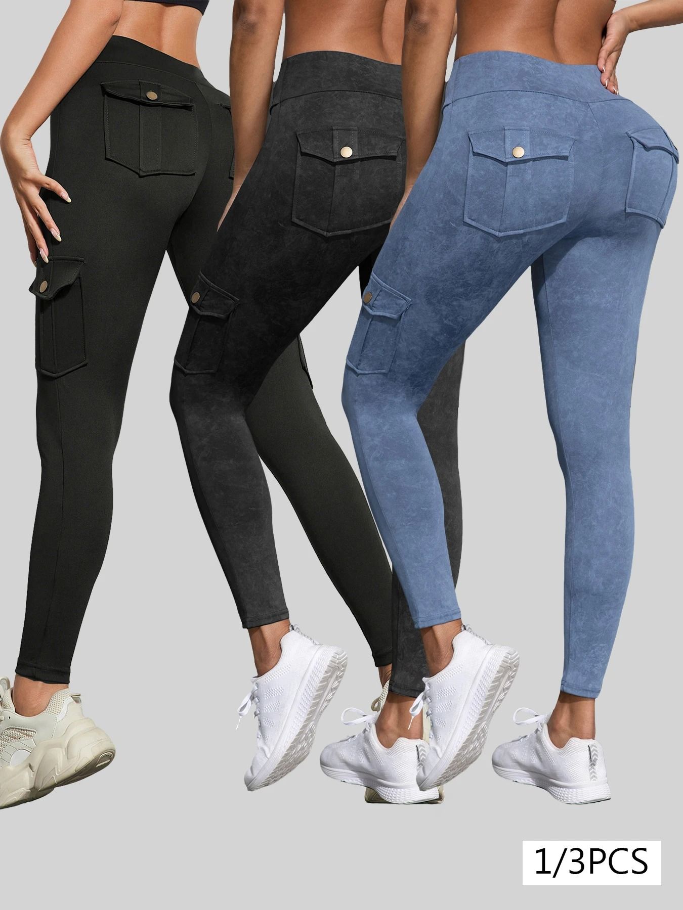 Womens Butt Lifting Leggings With Side Pocket And Washed Print Design s blue 2