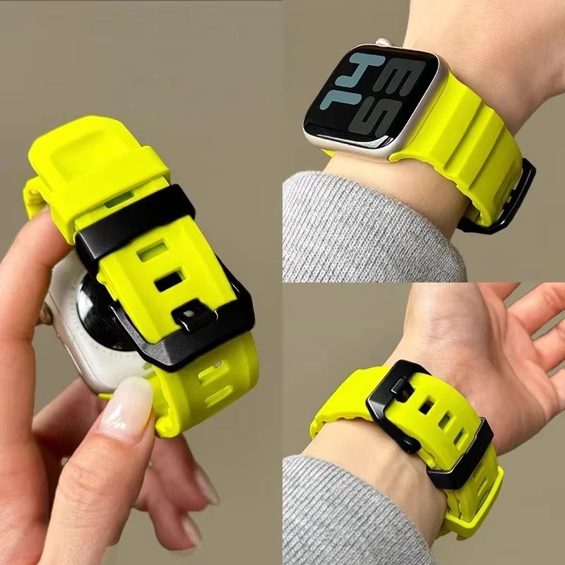 Sport Silicone Band With Titanium Buckle For Apple Watch Ultra 2, 10, 9, 8, 7, 6, SE, 5, 4 Durable And Stylish IWatch 06 Yellow s10 46mm