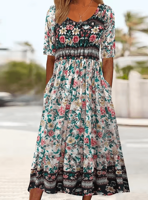 Summer Breeze Bohemian Maxi Dress With Short Sleeves s(us 4) sky Blue