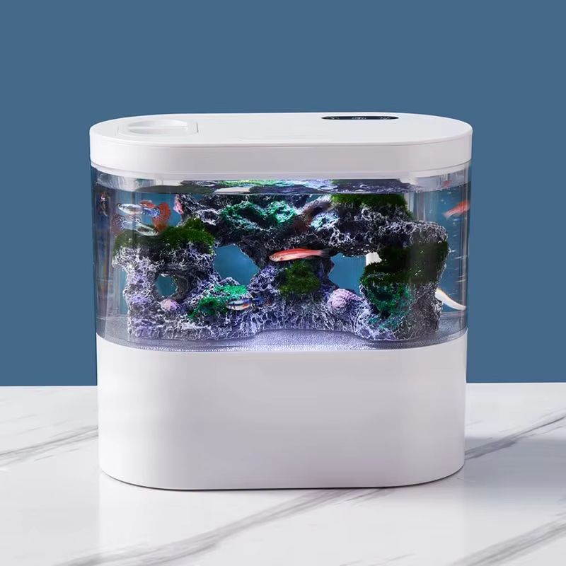 USB Mini Desktop Aquarium With Built in Water Pump, LED Light & Self Circulating Filter white