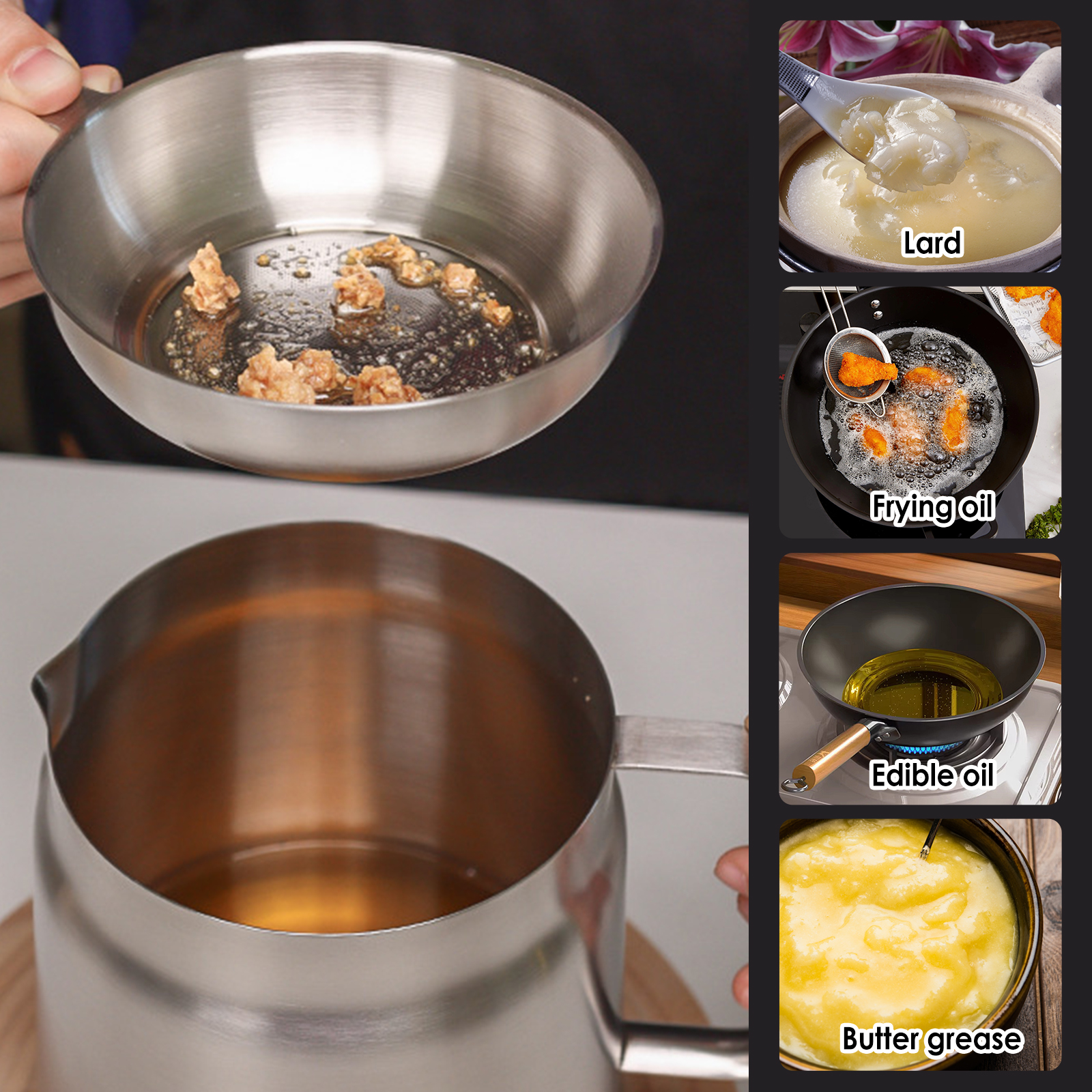 Stainless Steel Oil Filter Fry Basket, 2L 1.5L Oil Storage Can Pot With Fine Mesh Strainer Grease Container b 2l