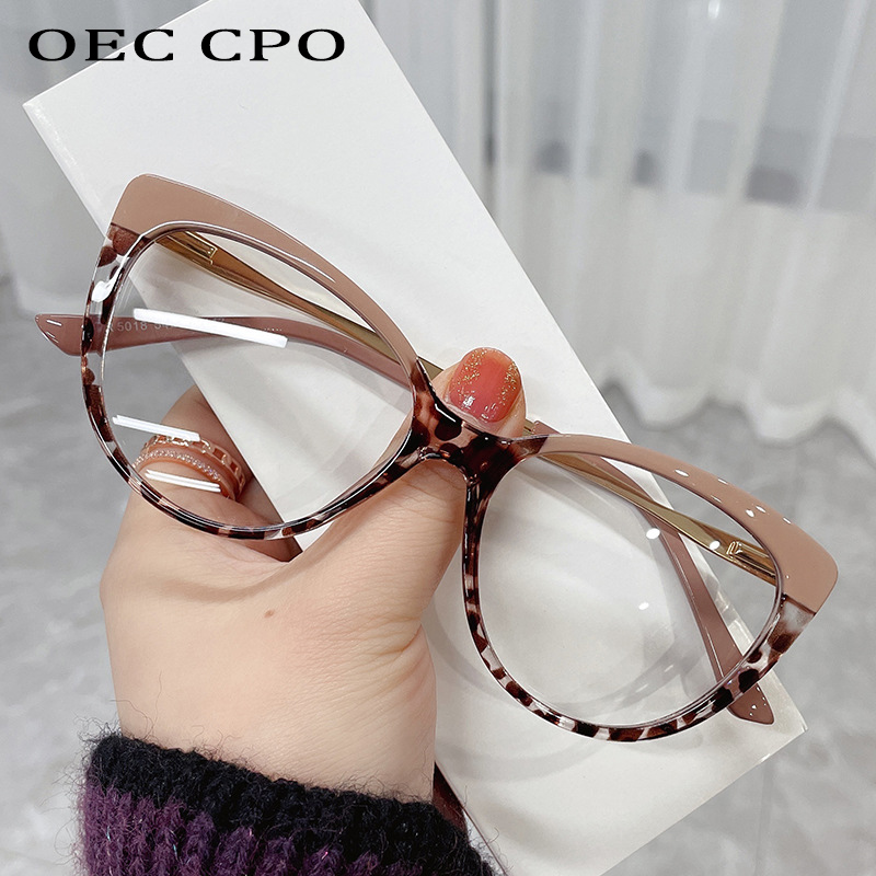 OEC CPO Vintage Cat Eye Optical Glasses Frames Women Stylish Eyewear Clear Lens Optical Eyeglasses Frame Prescription coffee