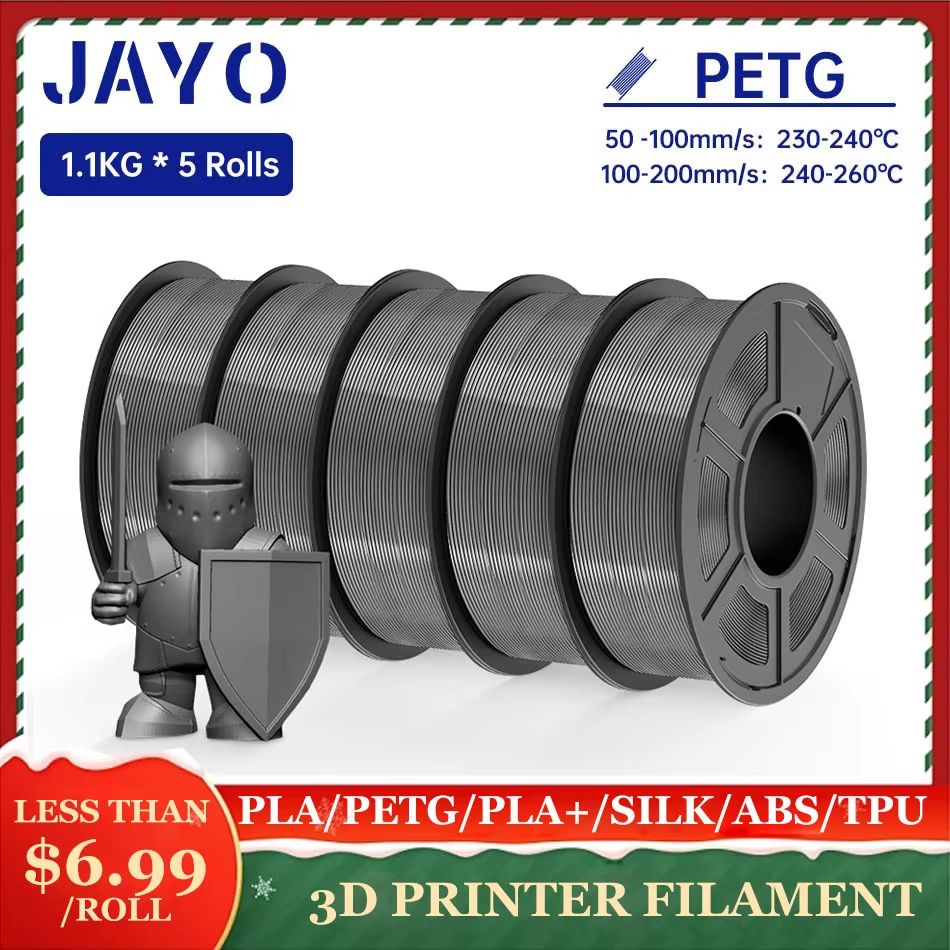 JAYO 3D Printer Filament Bundle PLA, ABS, PETG, Silk PLA 1.75mm (5 Rolls) No Bubble Printing Material For FDM Printers pla P 2.0 Mix 2
