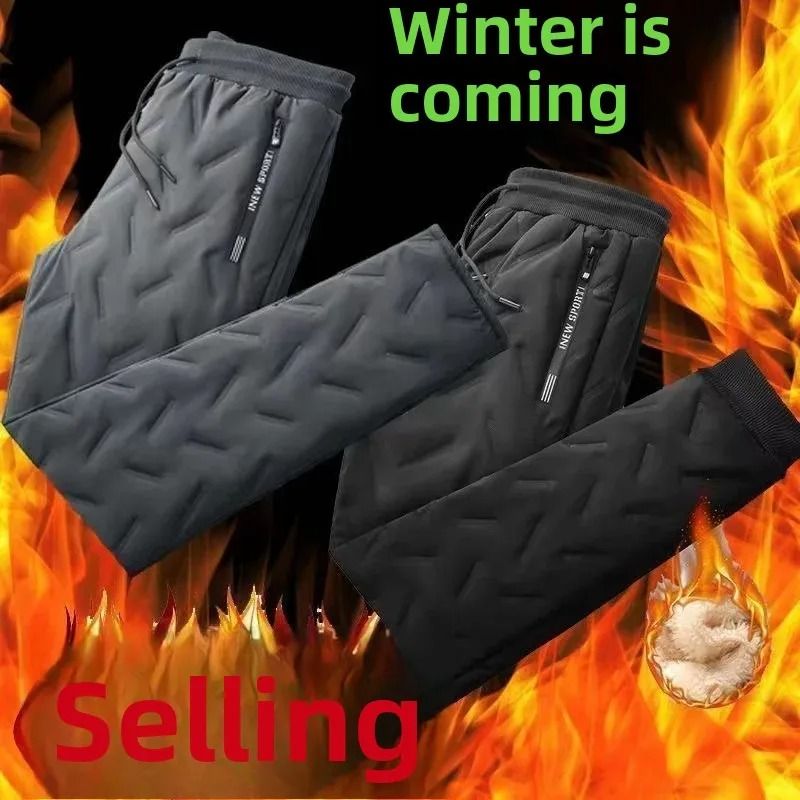 Mens Cotton Quilted Winter Fleece Lined Trousers Loose Fit Straight Leg 3xl black Straight