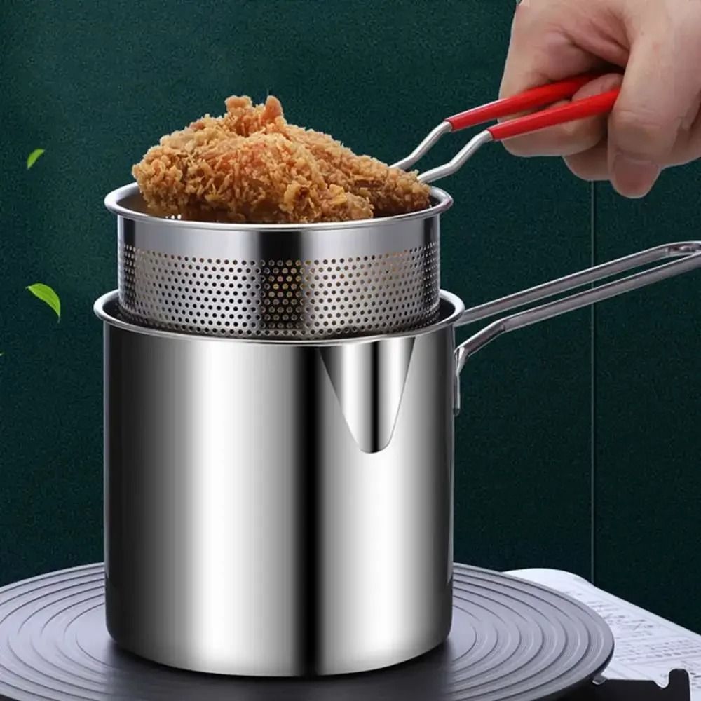 Stainless Steel Deep Fryer Pan With Strainer Basket For Chicken And Tempura At Home Stainless Steel Deep Fryer Pan With Strainer Basket For Chicken And Tempura At Home