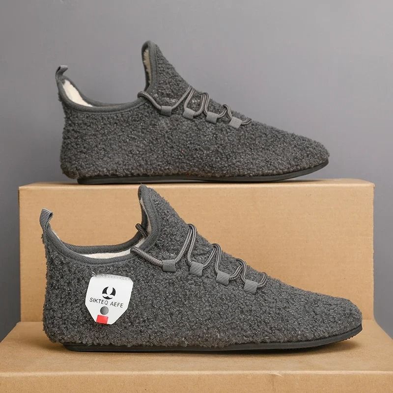 Mens Winter Cotton Warm Lace Up Plush Slippers us 7 red