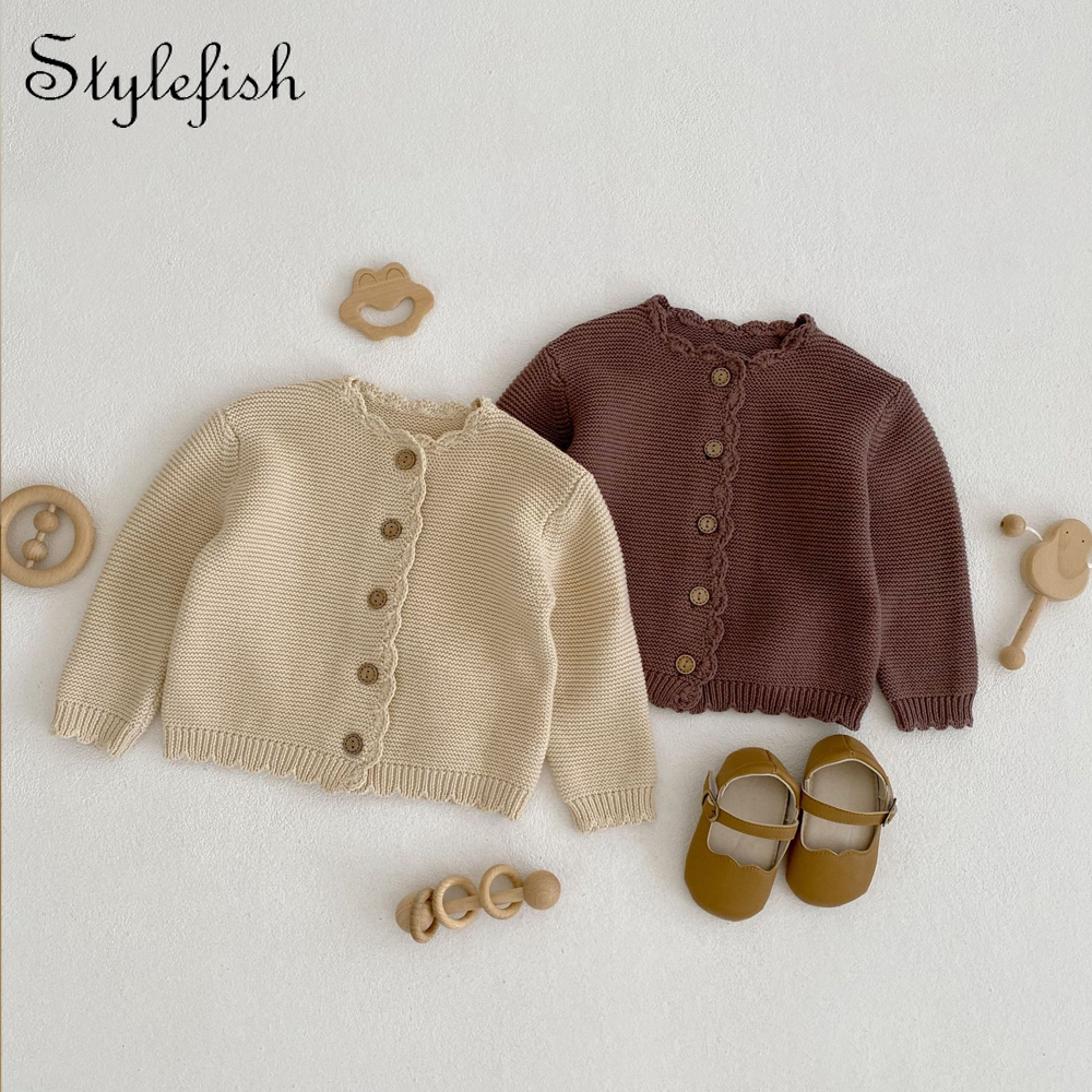 Baby Sweater Spring New Baby Clothing Children Round Neck Handmade Hooked Edge Knitted Sweater For 0 3 Year Girls Boys brown 6 9m