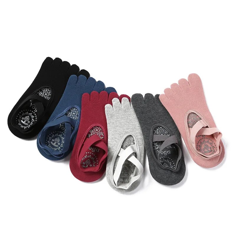 Comfortable Women Breathable Yoga Socks, Five Toe Silicone Non Slip Bandage Pilates Socks For Ballet, Fitness, And Home dark Grey 35 40