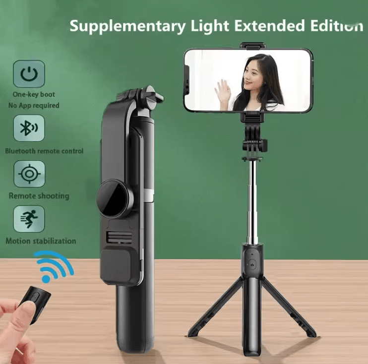 Bluetooth Selfie Stick Tripod With LED Fill Light And Wireless Remote black