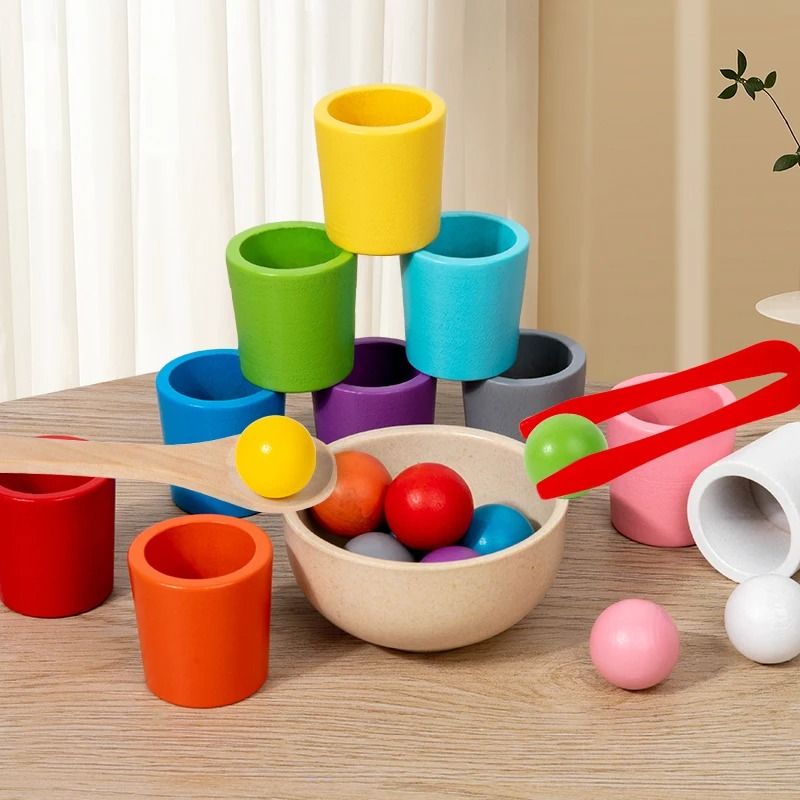 Montessori Wooden Color Sorting Cups Educational Toy multicolor