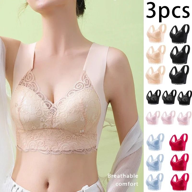 Seamless Lace Bra Top With Ice Silk Comfort And Wire Free Support For Women m pink Pink Pink
