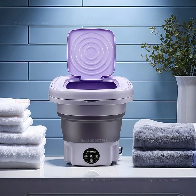 8L Portable Foldable Mini Washing Machine With Spin Dryer For Travel And Small Spaces purple eu