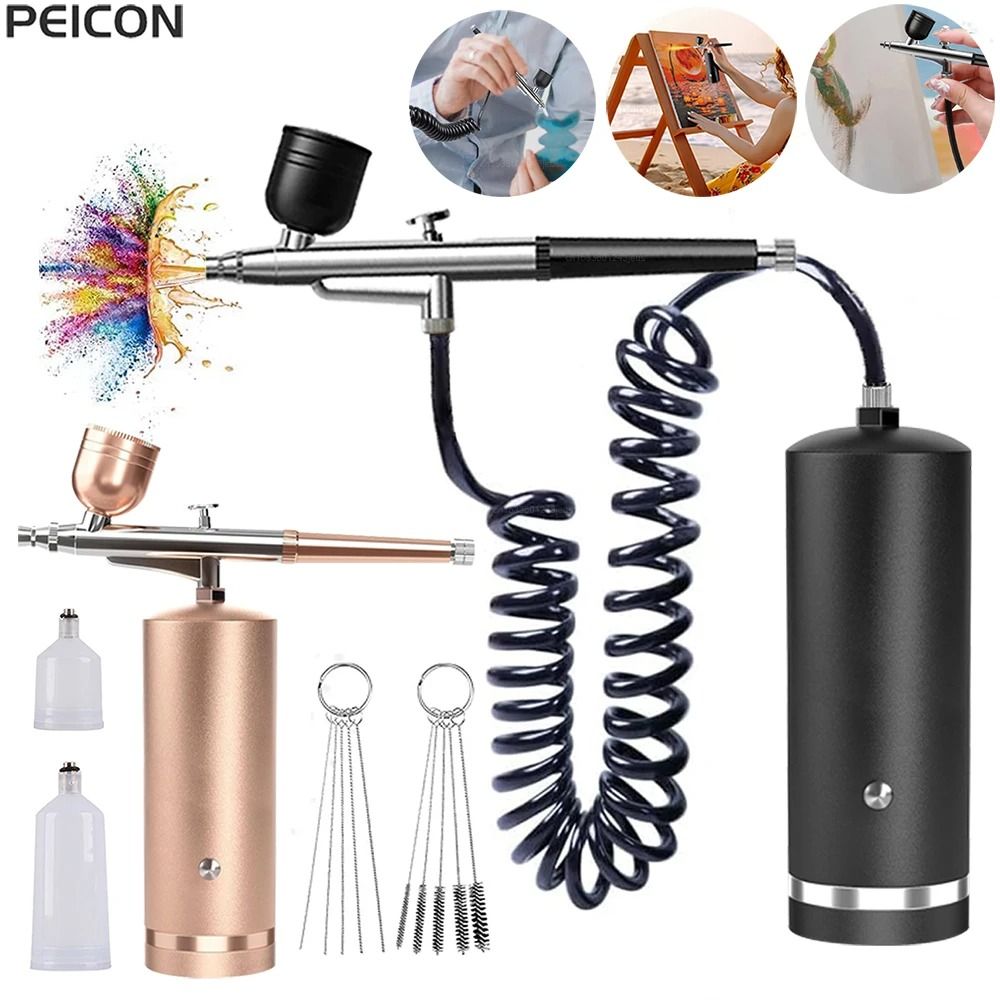 Portable Airbrush Kit With Compressor And Spray Gun For Painting And Crafts black Kit