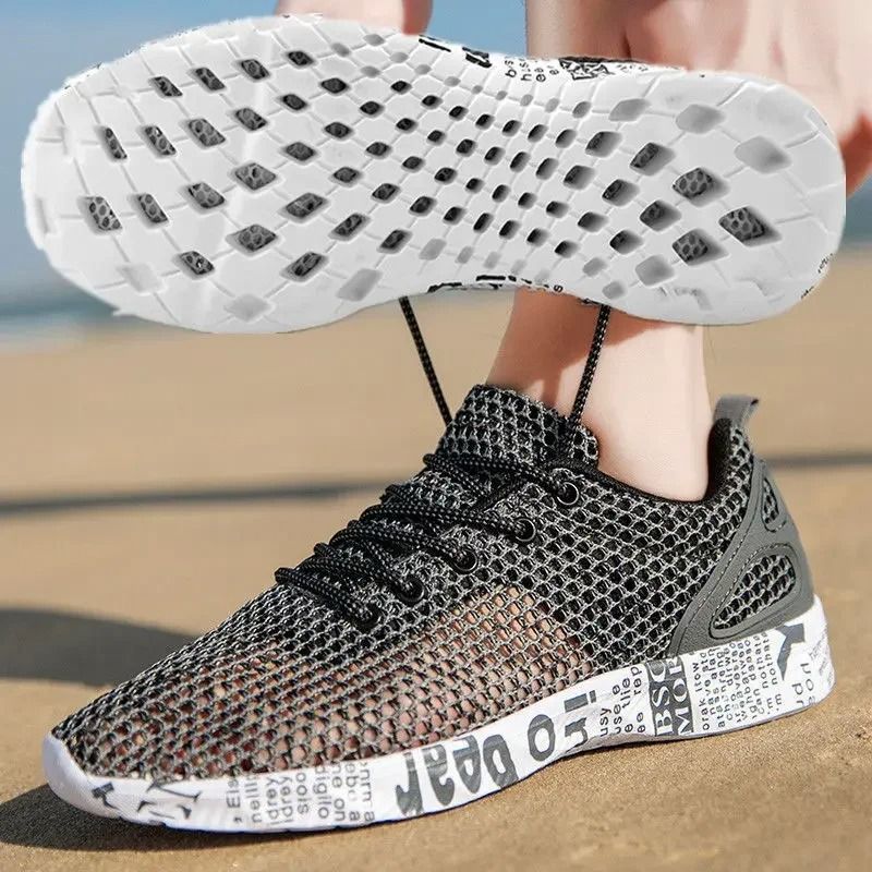 Breathable Mesh Aqua Sneakers For Men Lightweight Sport Casual Walking Shoes For Summer Beach And Outdoors us 7 gray