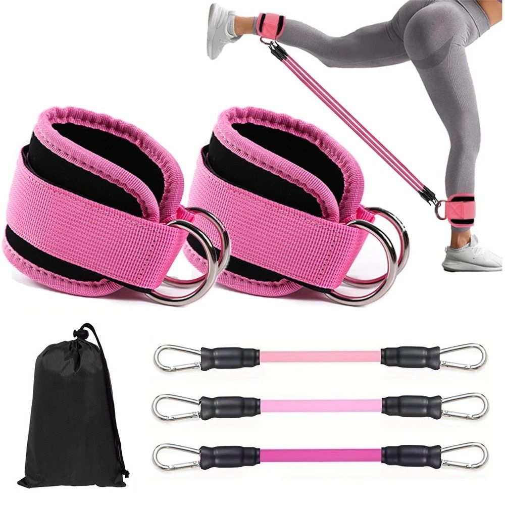 Ankle Straps Resistance Bands Set For Fitness And Workout Training 5pcs All Pink Set