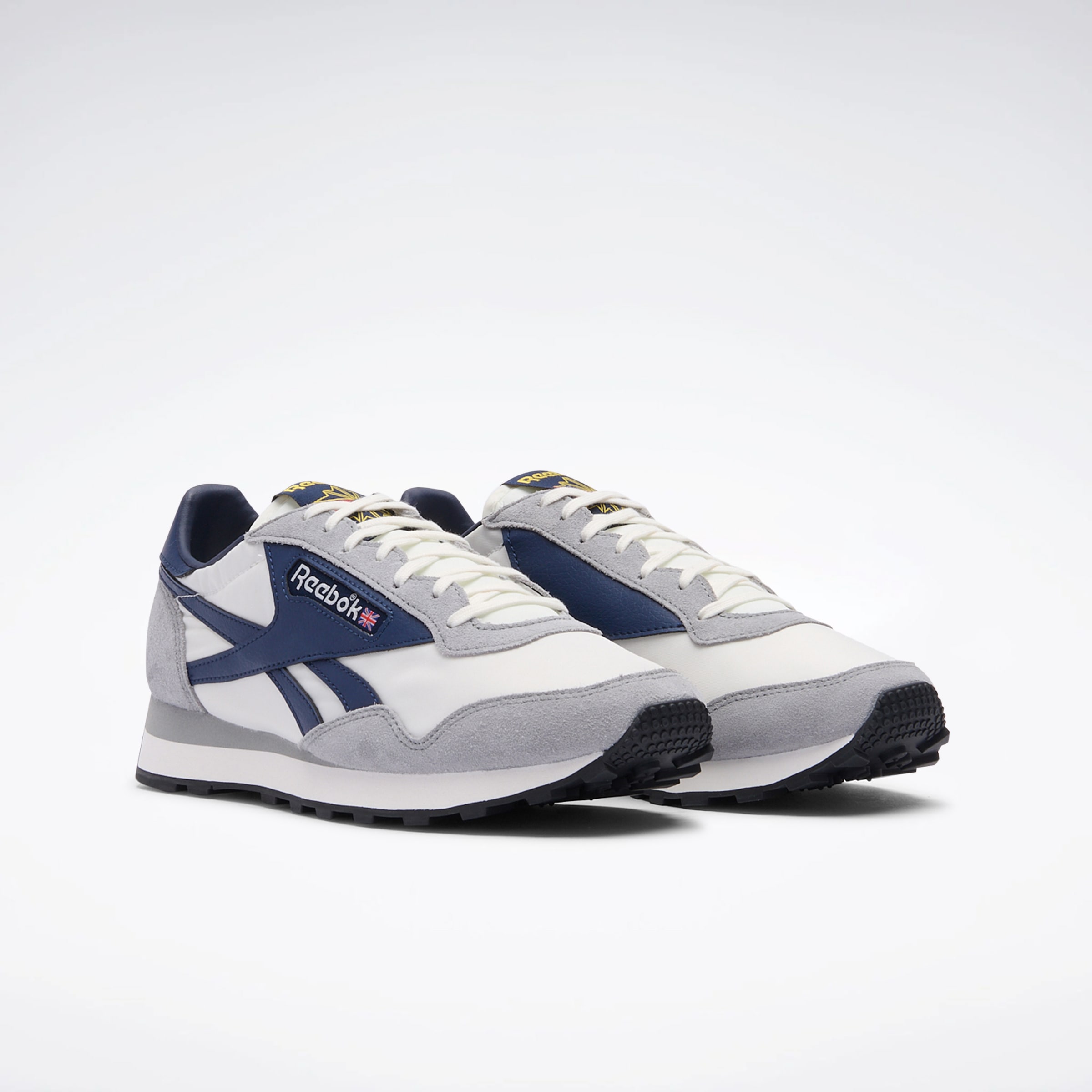 Sneaker REEBOK CLASSIC "AZTEC II", Damen, Gr. 45,5, grau 3, chalk, vector navy, Leder, Synthetik, Textil, Schuhe Sneaker