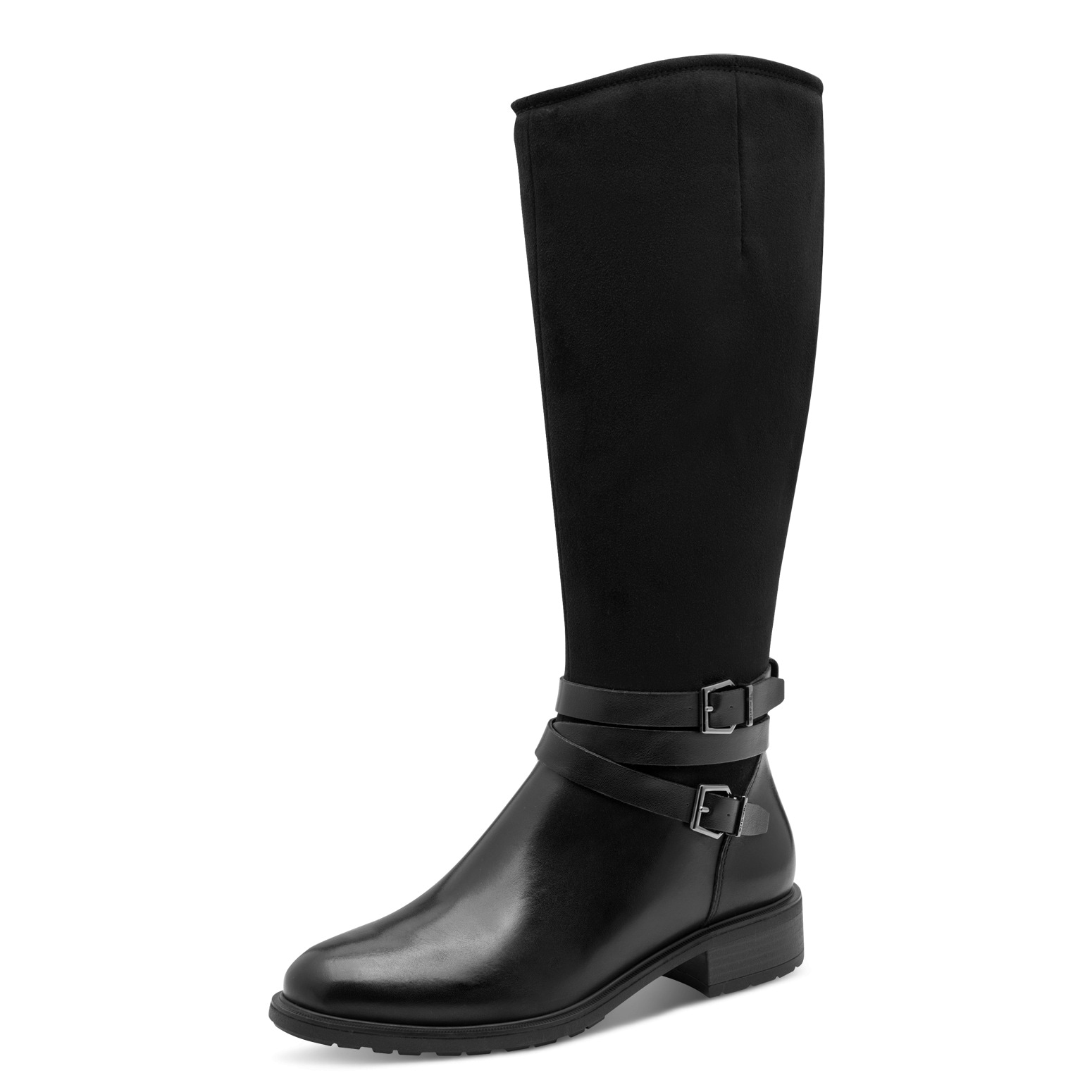 Stiefel TAMARIS, Damen, Gr. 38, Normalschaft, schwarz, Leder, Lederimitat, Textil, Veloursleder, unifarben, Schuhe Stiefel, Blockabsatz, Langschaftstiefel mit Touch it-Ausstattung