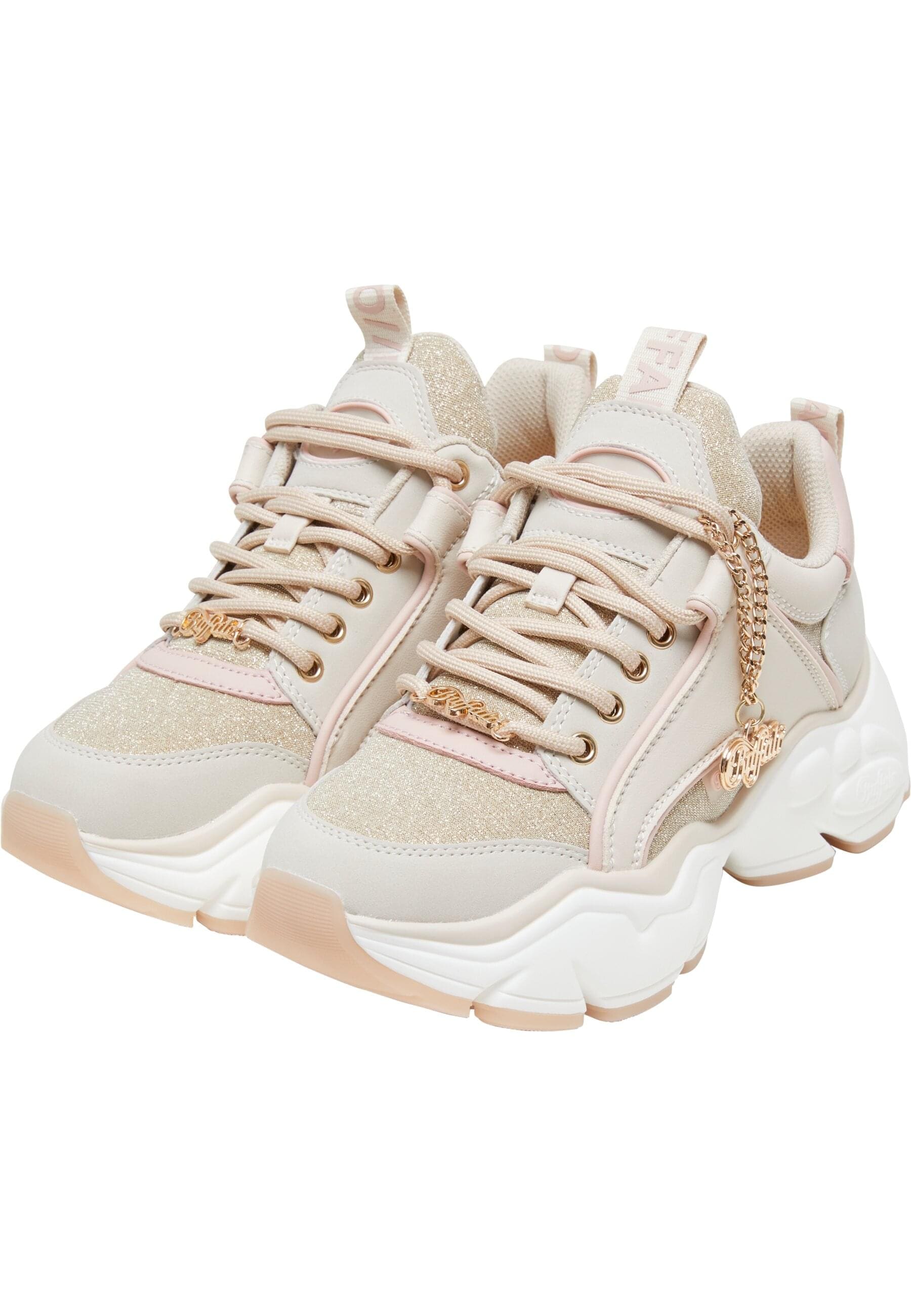 Trainingsschuh BUFFALO "Buffalo BINARY GLAM", Damen, Gr. 39, beige, pink, Polyurethan, Schuhe