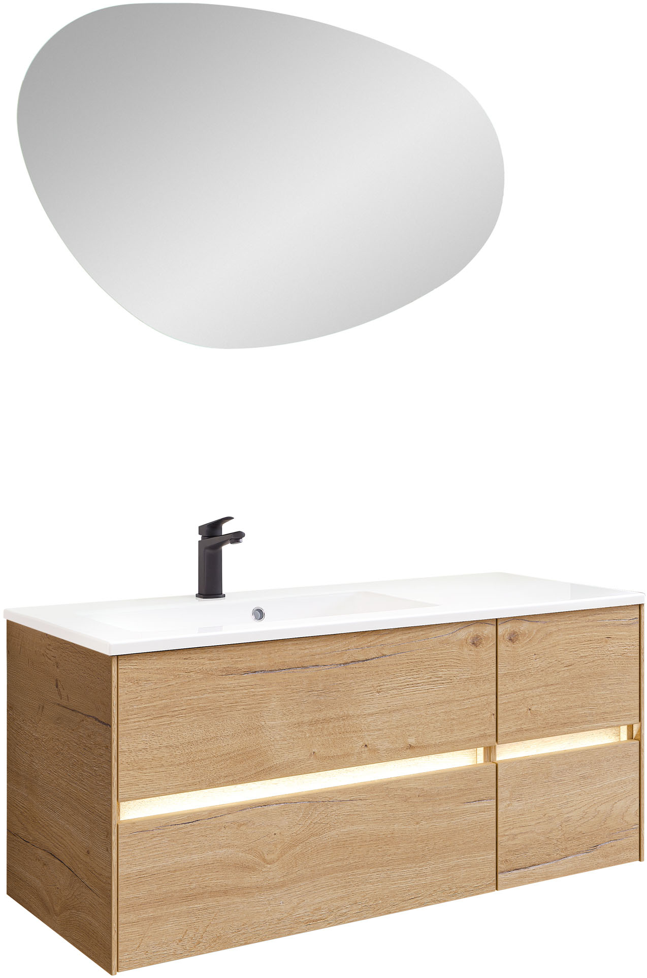Badmöbel-Set SAPHIR "Badmöbel-Set Serie 6010 Waschtisch mit Unterschrank und Spiegel", halifax eiche quer nachbildung, B:113cm H:200cm T:50cm, Spanplatte, Kastenmöbel-Sets, Badmöbel-Set, Badmöbel-Set mit Solid Surface-Waschtisch und LED-Spiegel,...