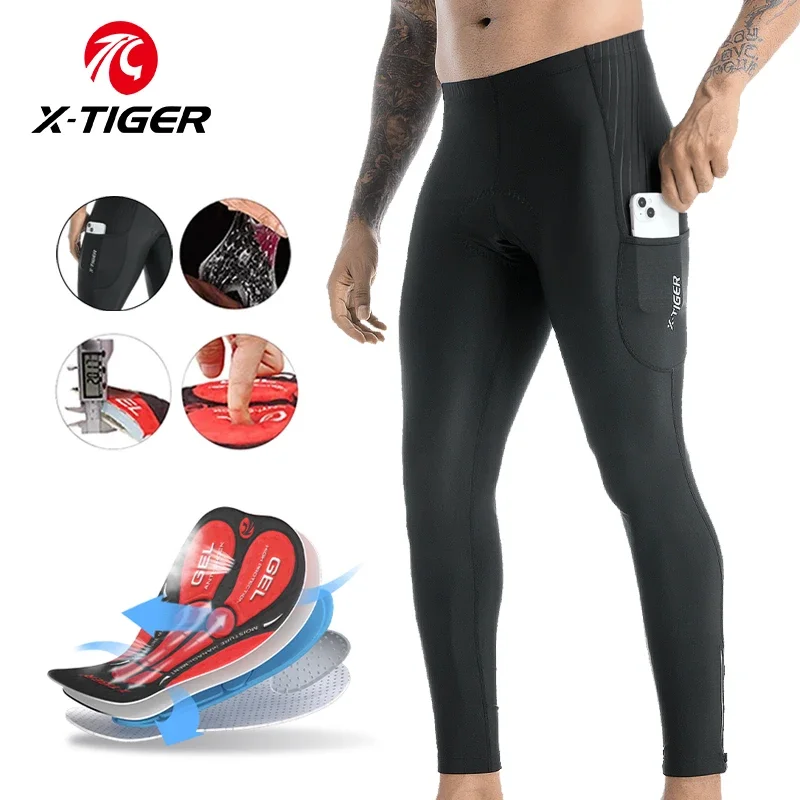 X-TIGER Pantalon de cyclisme Pantalon long de cyclisme Collants de sport de cyclisme 5D Gel Pad Pantalon long de cyclisme sur route Vêtements de cyclisme pour hommes