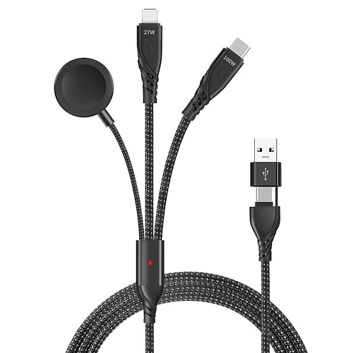 Articoli essenziali da viaggio per caricabatterie Apple Watch 3 in 2, cavo USB C, cavo di ricarica multiplo USB C/L per auto, articoli essenziali da campeggio, caricabatterie iWatch per Ultra/SE/10-1