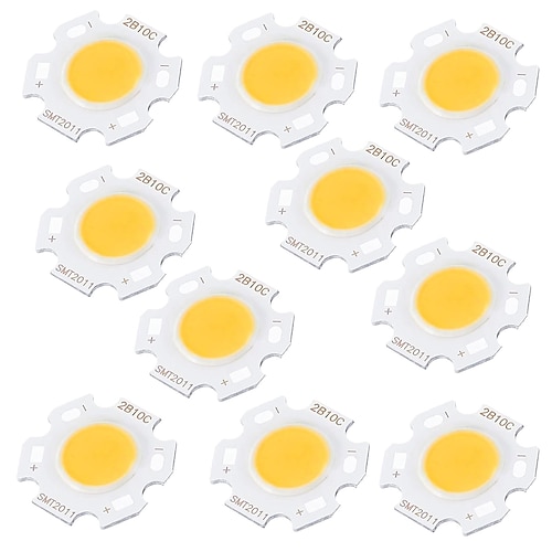 5 pezzi 10 pezzi di perline di chip di luce LED COB superficie luminosa 11 mm 3/5/7/10 W 260 mA lampadina a risparmio energetico fai da te per faretti confezione di luce bianca calda/bianca/naturale