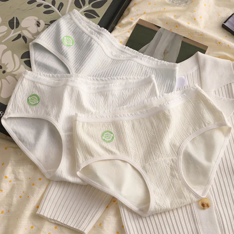 Damen-Höschen aus reiner Baumwolle mit mittlerer Taille, bequem, atmungsaktiv, weiche Jacquard-Unterwäsche, sexy Slips, Intimbekleidung Image