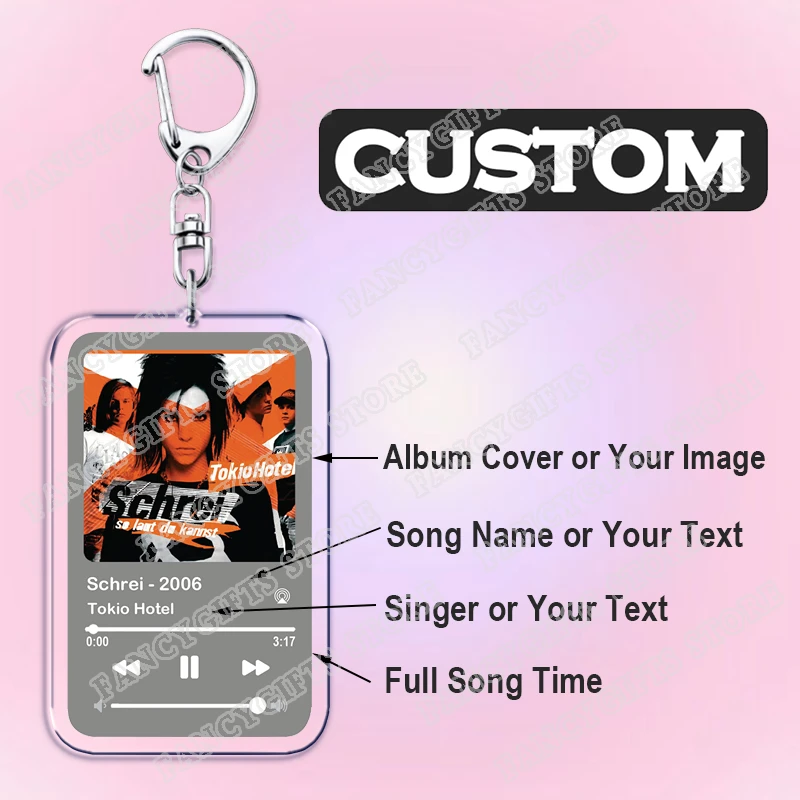 Benutzerdefinierte Musik Schlüsselanhänger Song Sänger Album Cover Foto Bild Schlüsselanhänger Freund Freundin Valentinstag Geburtstag Fans BF GF DIY Geschenke Image