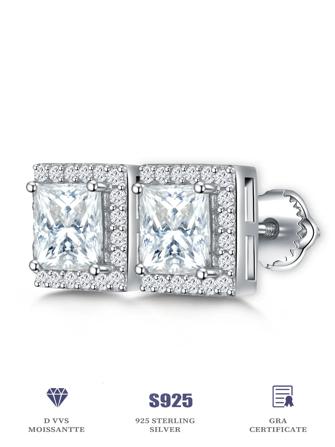 5 mm quadratische Ohrringe Moissiante Ohrstecker Princess Cut S925 Silber Ohrring für Damen Modeschmuck Image
