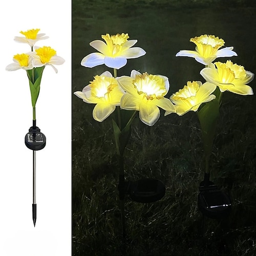 luci solari, luci solari a 3 teste di narciso, luci da giardino, luci da giardino a LED alimentate a energia solare per esterni, luci da giardino impermeabili, luci da giardino per cortile, vialetto,