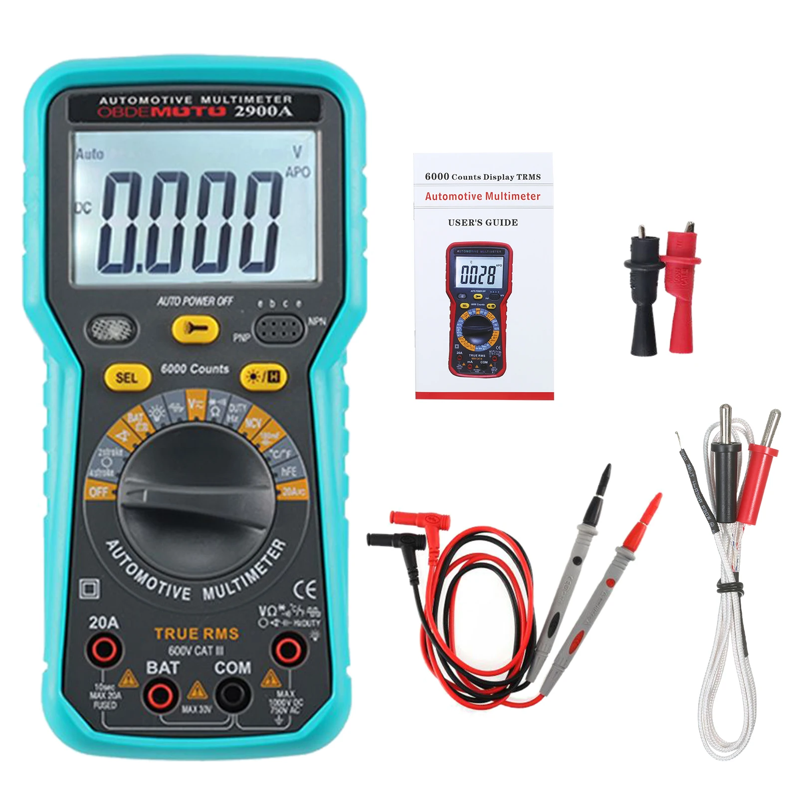 6000 Count LCD Digital Automotive Multimeter True RMS Tester with Flashlight Automotive Digital Multimeter