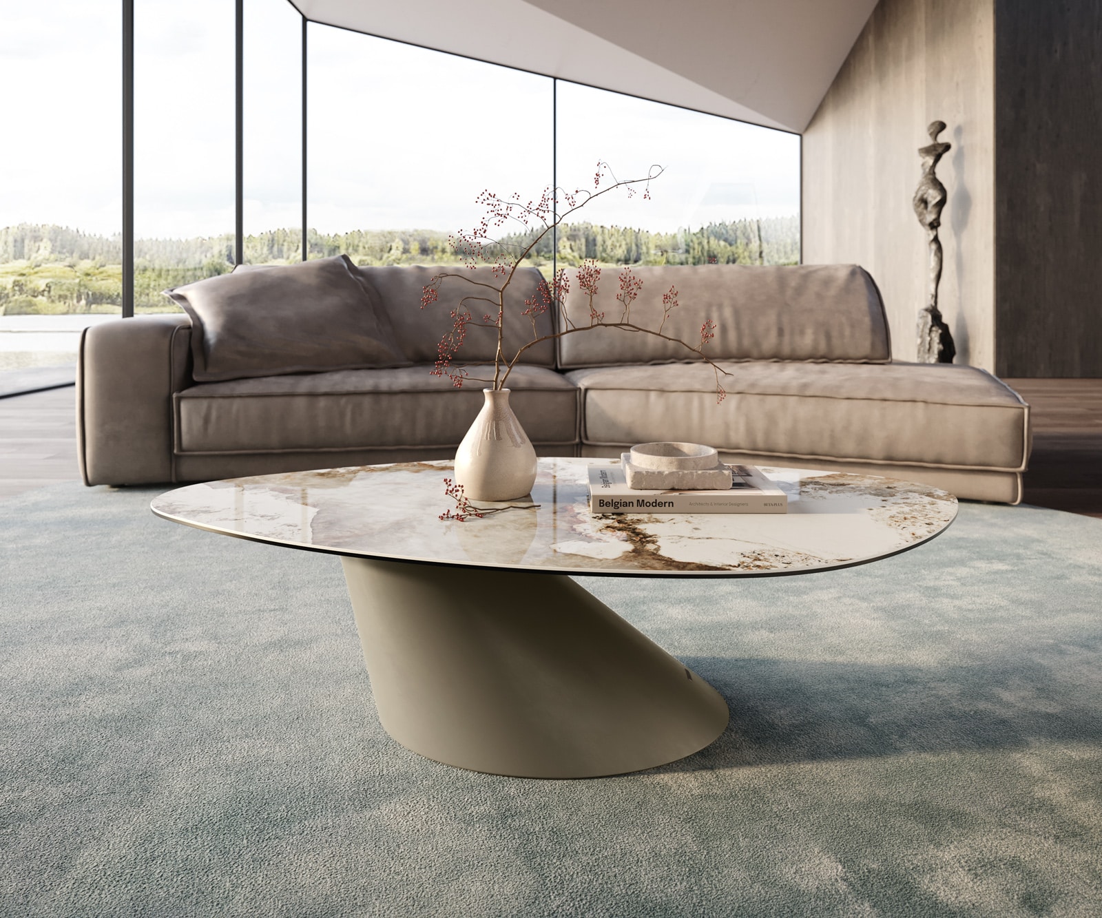 DELIFE Couchtisch Edge Organisch 140x76 cm Keramik Minas Melange Conis Metall Effektfinish Titan, Couchtische
