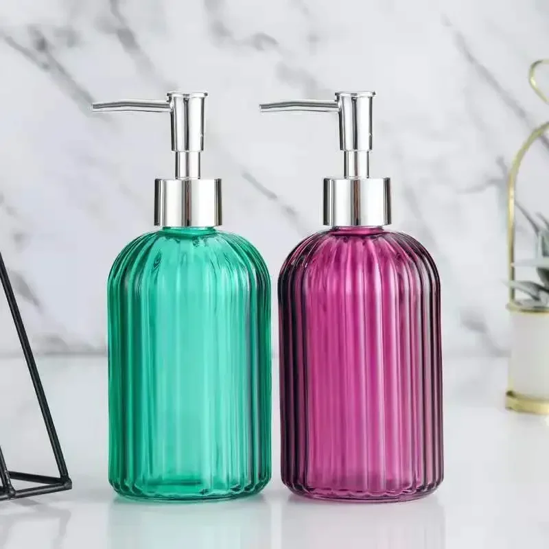 400 ml vertikale Streifen Händedesinfektionsflasche, nachfüllbar, leeres Glas, flüssiges Händedesinfektionsmittel, Shampoo, Duschgel, Pumpflaschen Image
